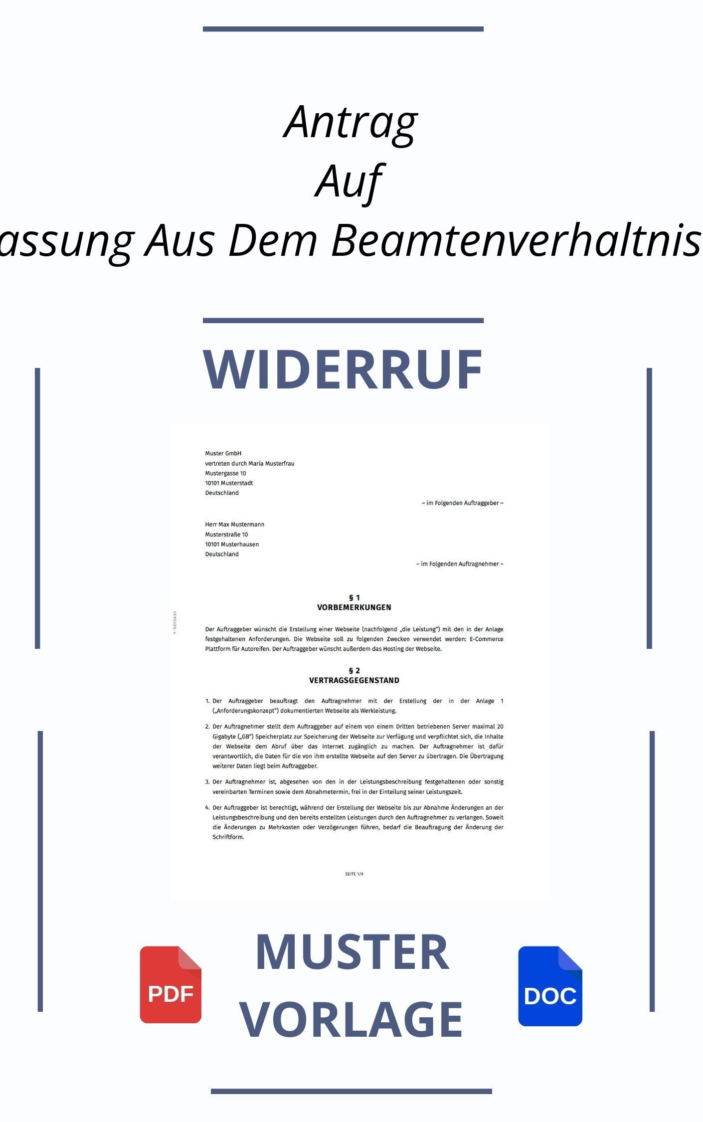 Antrag Auf Entlassung Aus Dem Beamtenverhältnis Auf Widerruf