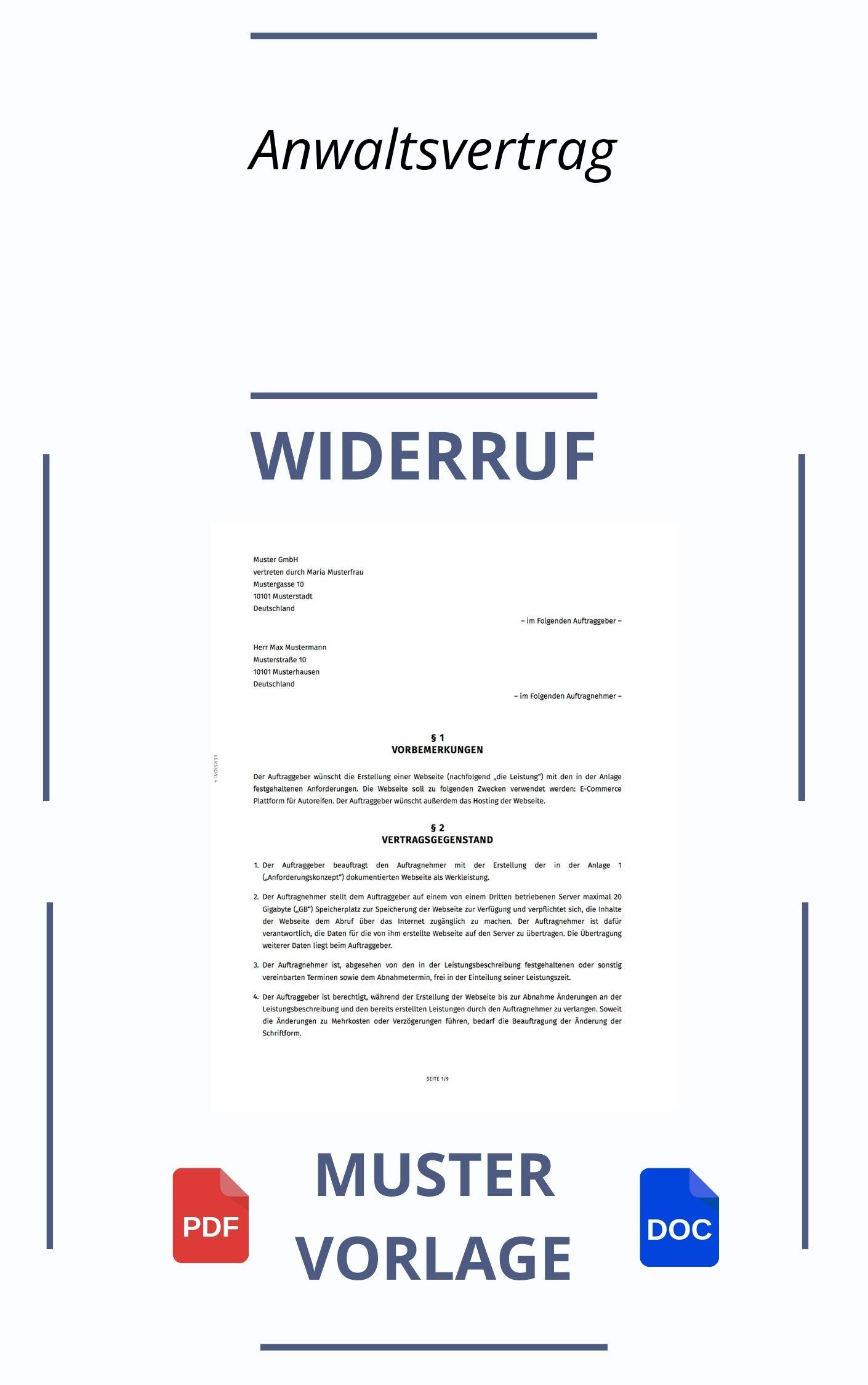 Widerruf Anwaltsvertrag