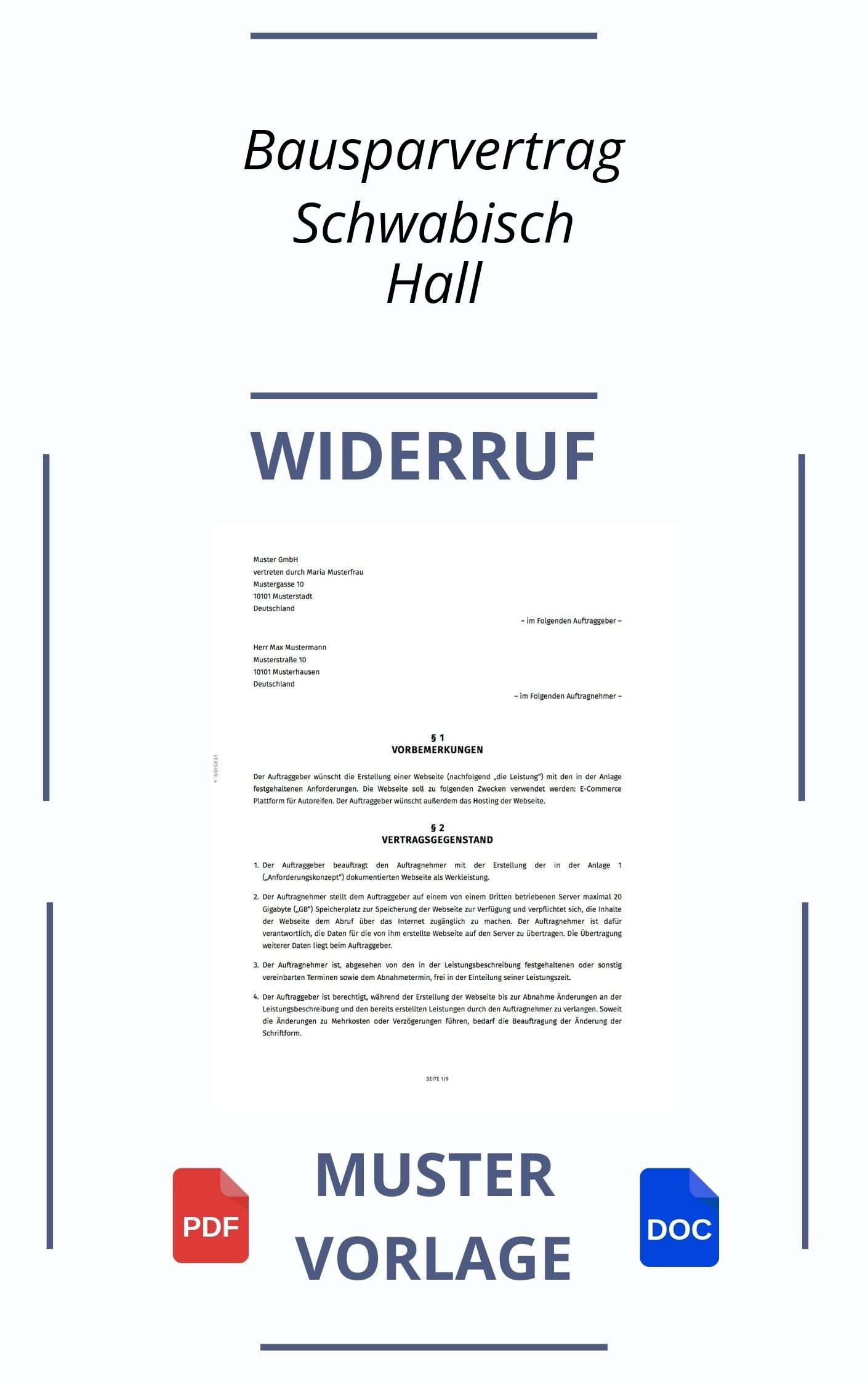 Widerruf Bausparvertrag Schwäbisch Hall Vorlage Muster