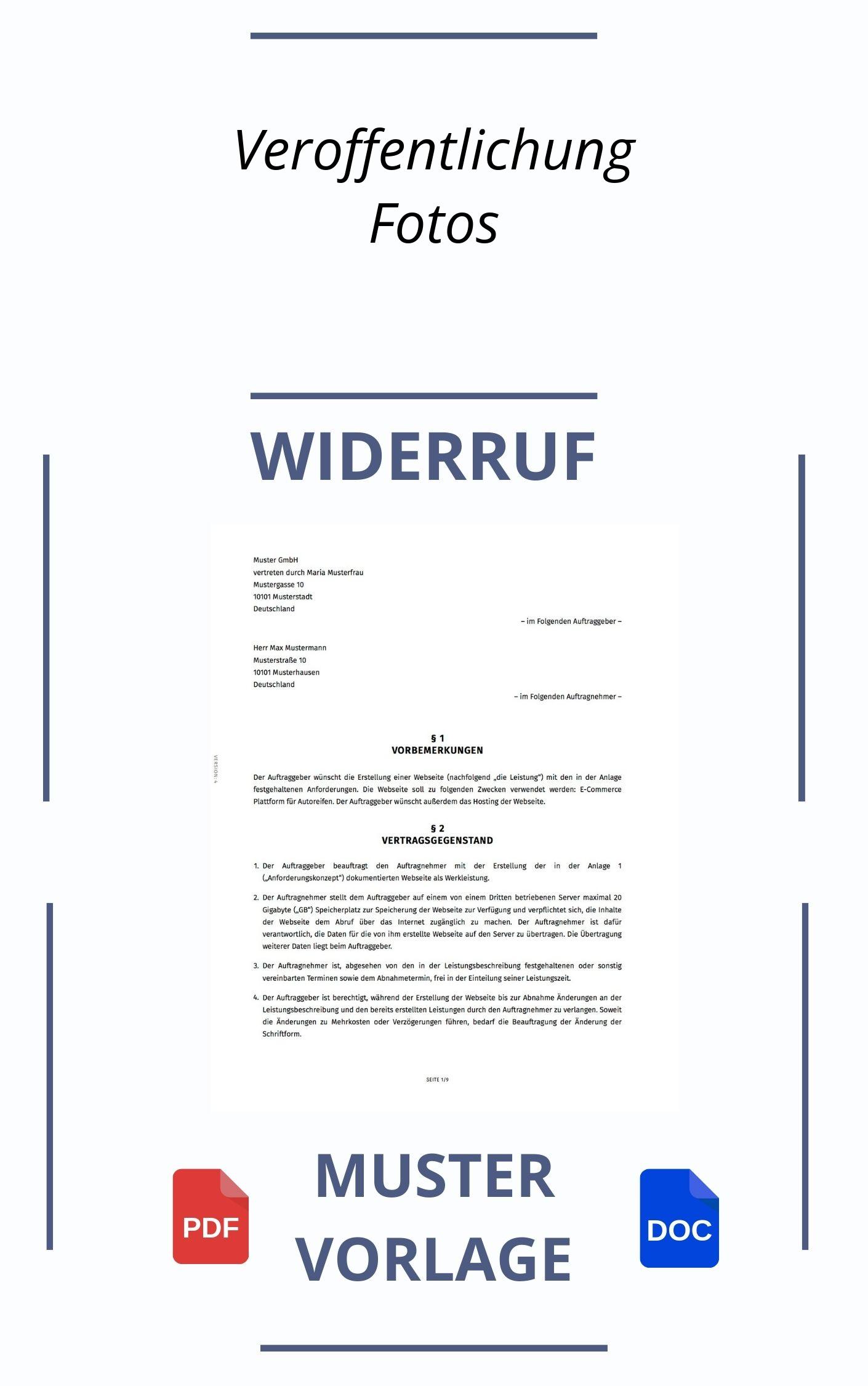 Widerruf Veröffentlichung Fotos